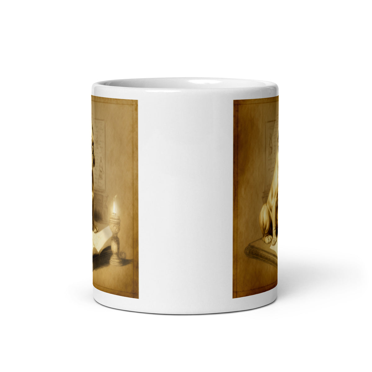 Meditating Bulldogs White glossy mug