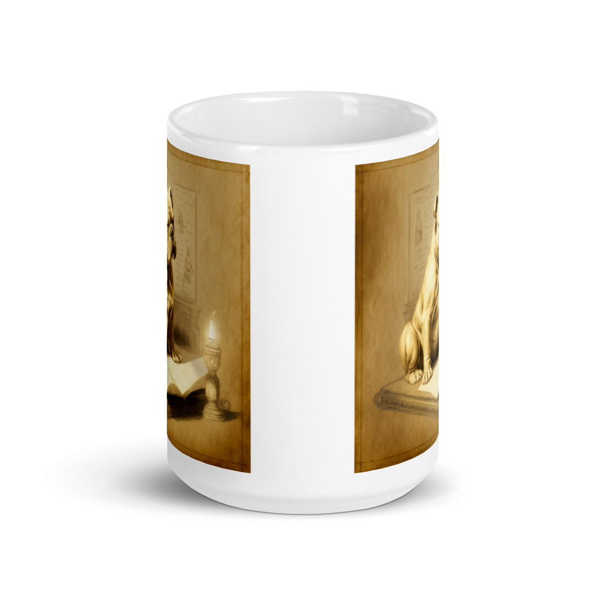 Meditating Bulldogs White glossy mug