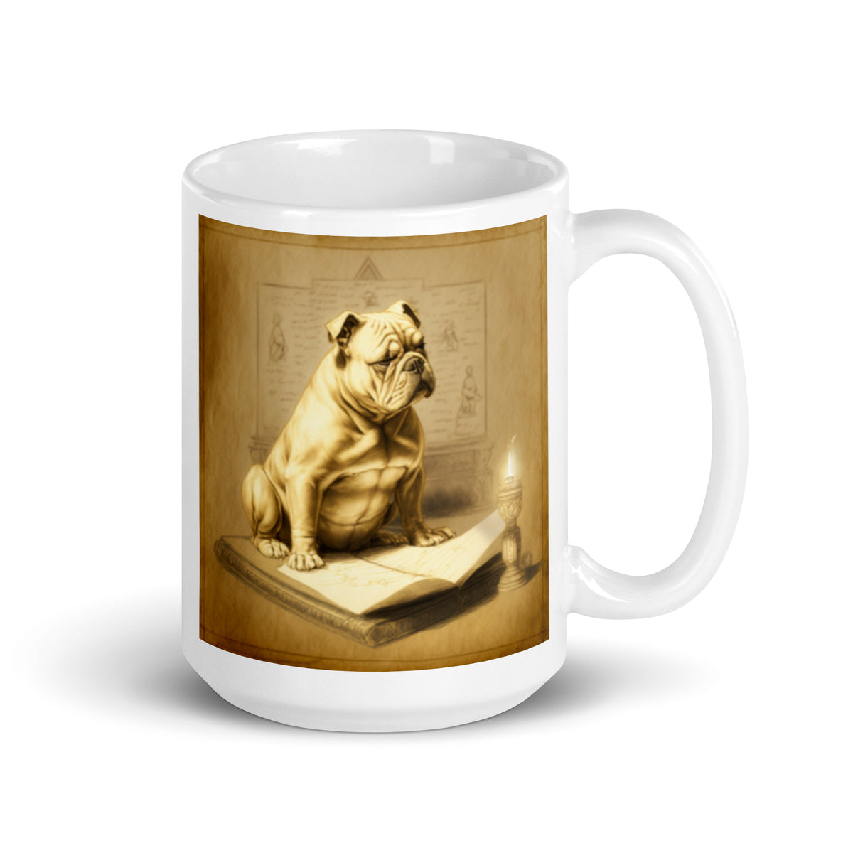 Meditating Bulldogs White glossy mug